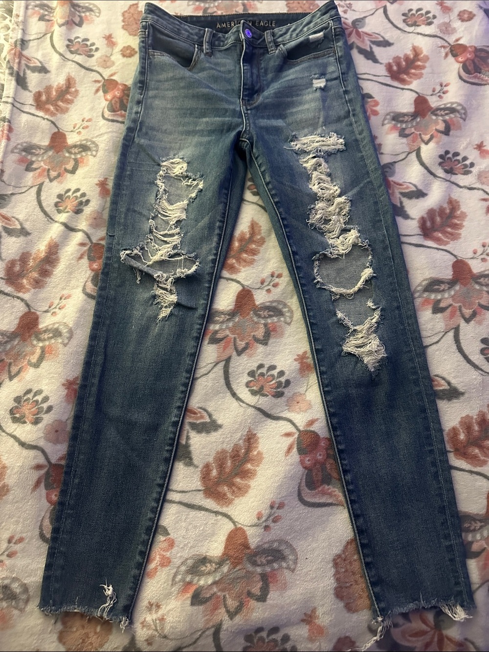 American Eagle Outfitters Distressed Skinny Jeans - Blue